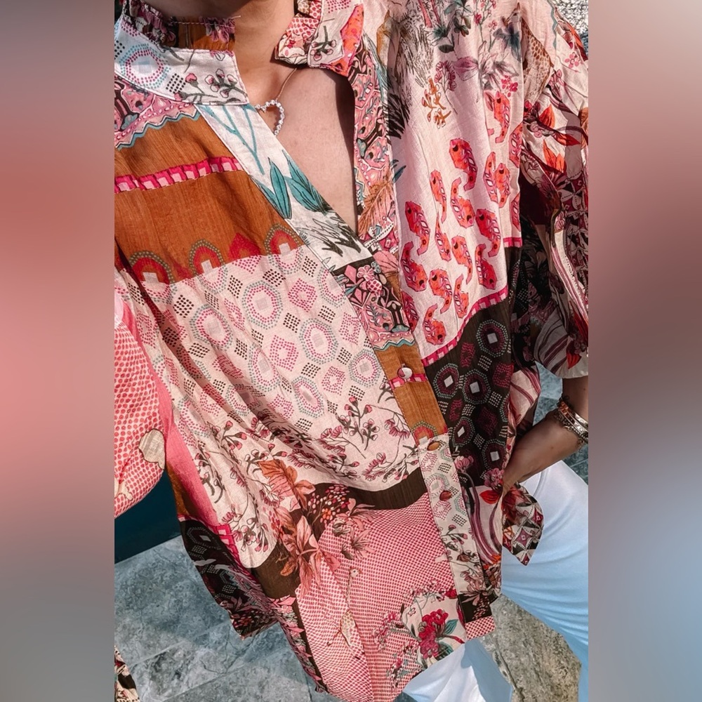 Fate Patchwork Boho Peasant Blouse - image 2